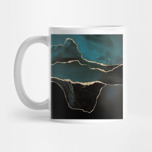 Watercolor Agate in Dark Teal Green Faux Gold Veins Mug